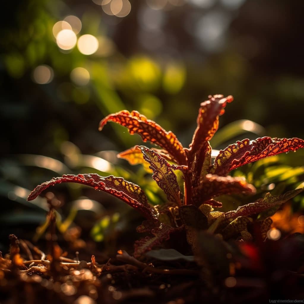  planta floreciente, notablemente vibrante y saludable debido al uso de humus de lombriz, ubicada dentro de una escena de jardín acogedora, durante la tarde con el sol dorado resaltando el color radiante y la textura de la planta,